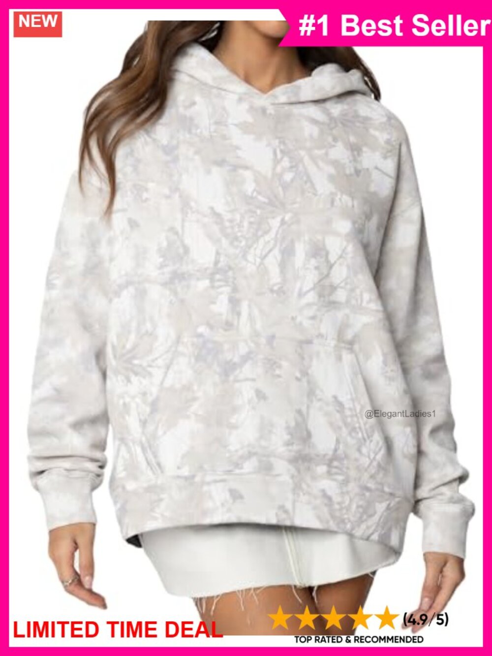 Oversized Camo Fleece Lined Pullover Hoodie Maple Leaf Print Sweatshirt